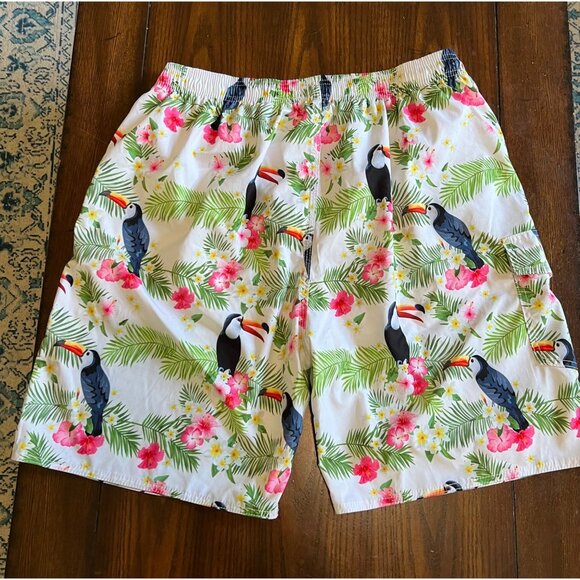 Milankerr Tropical Floral Toucan White Lined Swimming Trunks Size XL - Picture 5 of 8